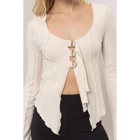 Ribbed Knit Buckle-Detail Top