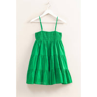 Cotton Smocked Tiered Mini Dress in Green