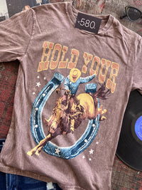 Hold Your Horses Mocha Mineral Wash Graphic Tee