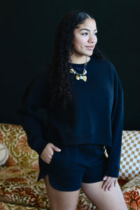 Cozy Sweatshirt & Shorts Set + Black