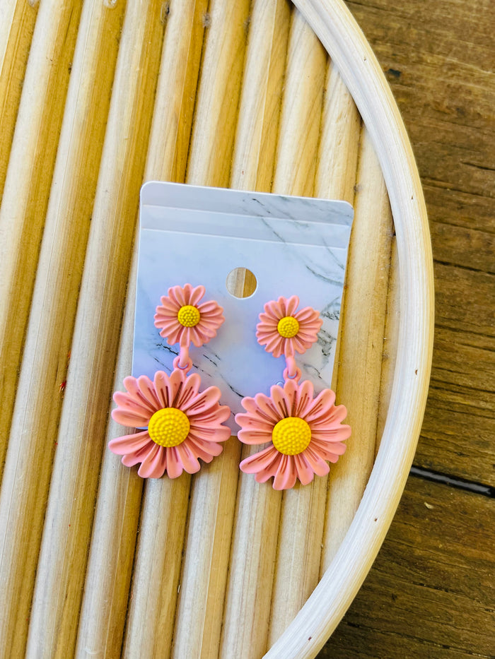 Double Daisy Drop Earrings + 3 Colors