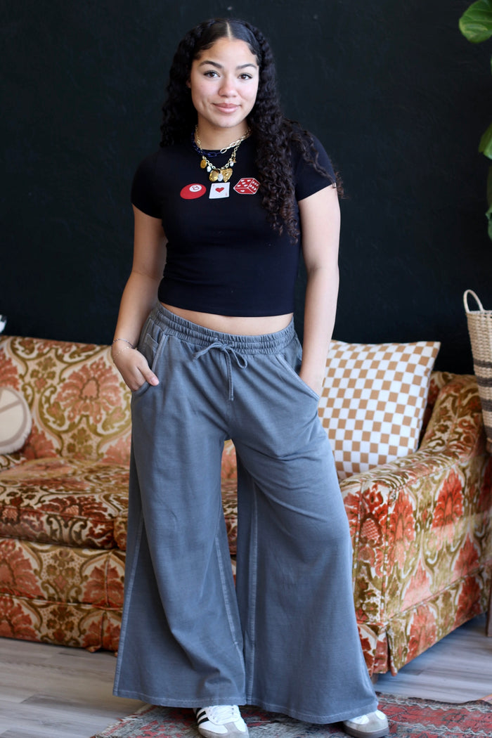 Mineral Wash Wide Leg Pants + Ash Black