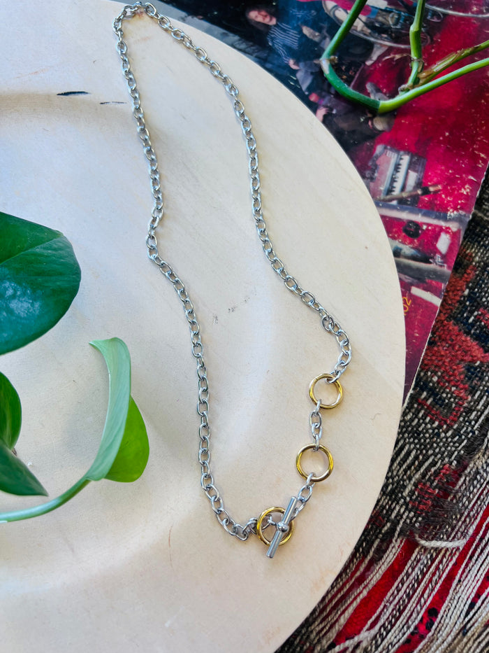 Two Tone 18K GP S.Steel Buckle Necklace