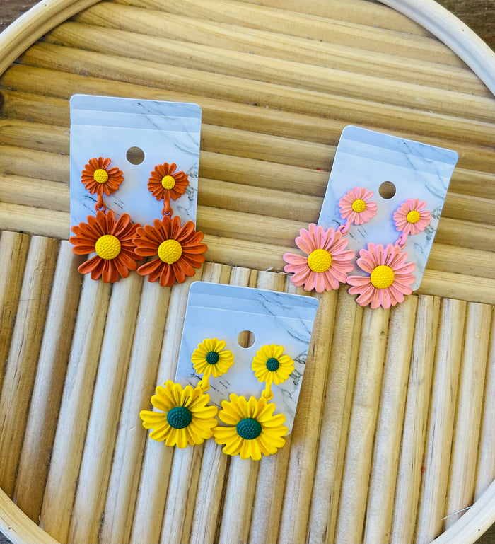 Double Daisy Drop Earrings + 3 Colors