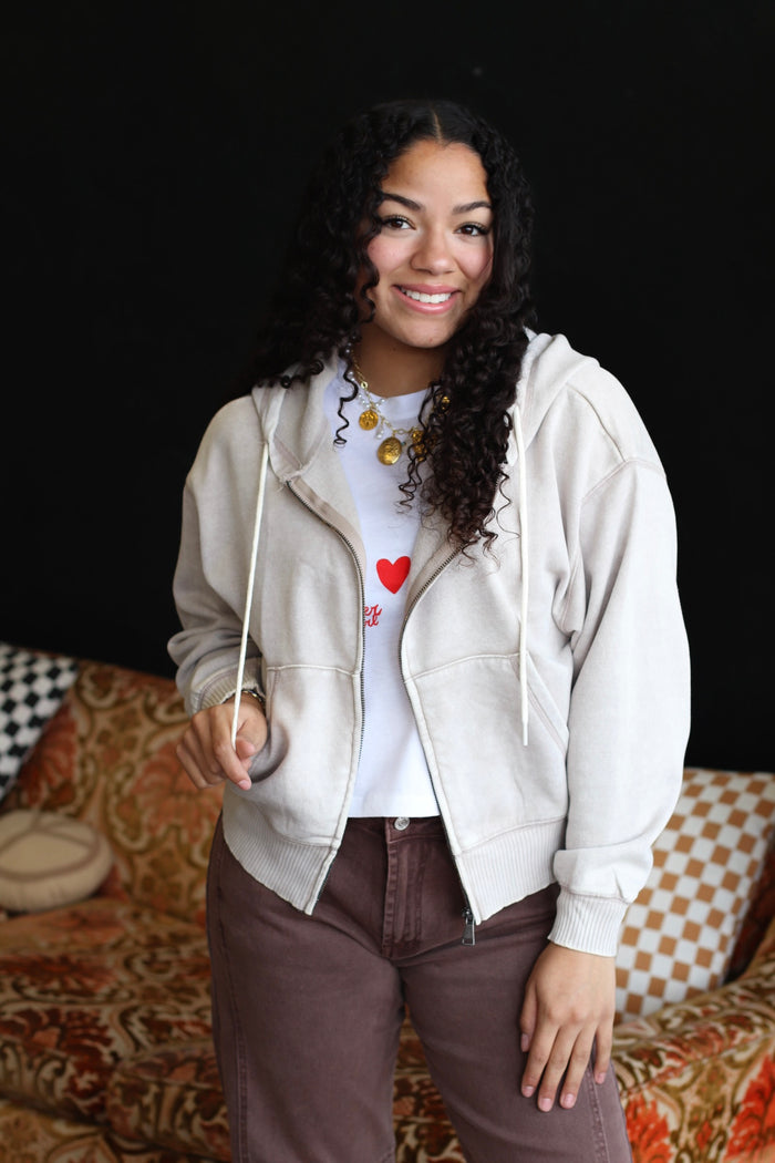 Acid Wash Zipper Jacket in Mocha