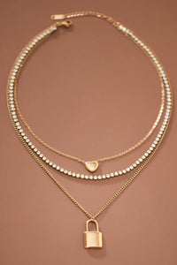 18K Gold Plated Stainless Steel Love You Layered Lock Necklace