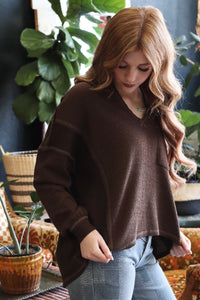 Juliette Brown V neck Long Sleeve
