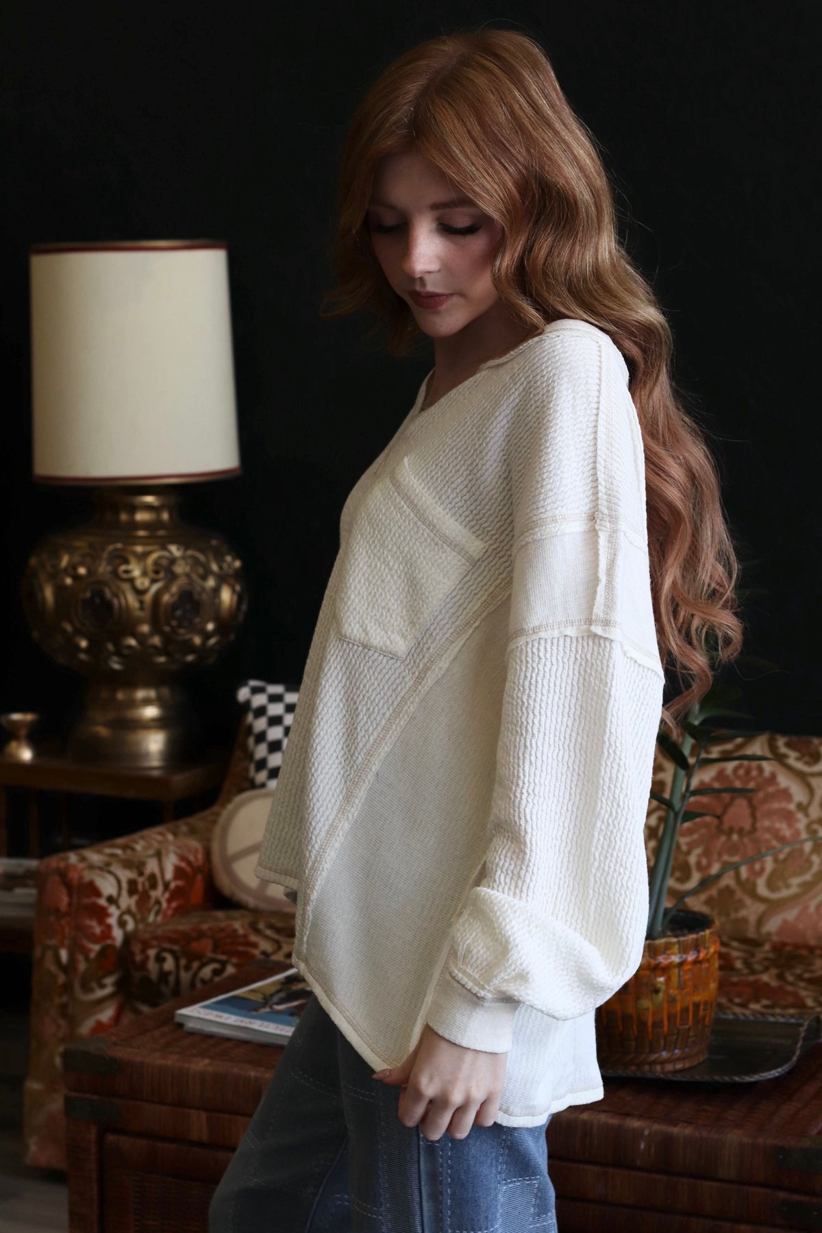 Juliette Ivory V neck Long Sleeve