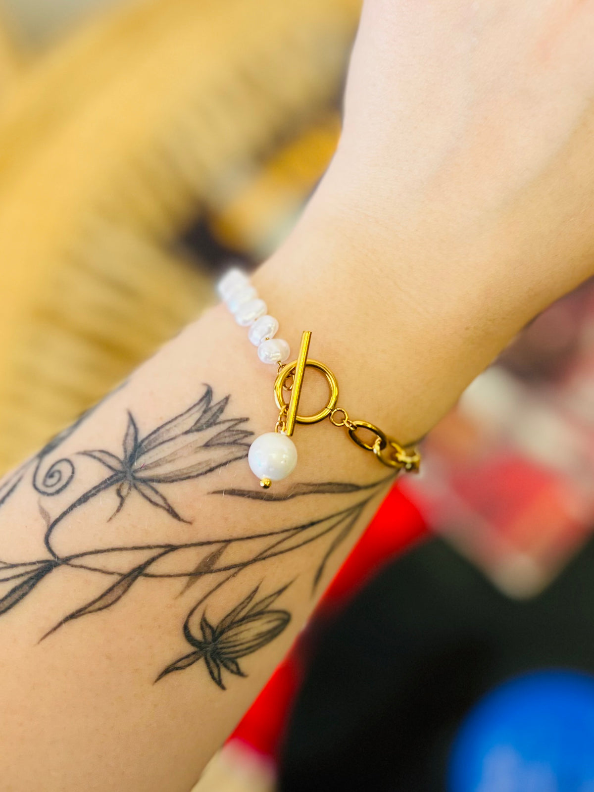 18K Gold Plated Waterproof Pearl Chain Bracelet