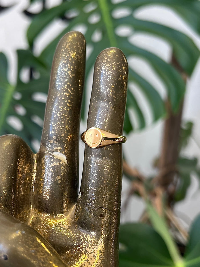Small 18K Gold Plated Stainless Steel Smiley Face Ring