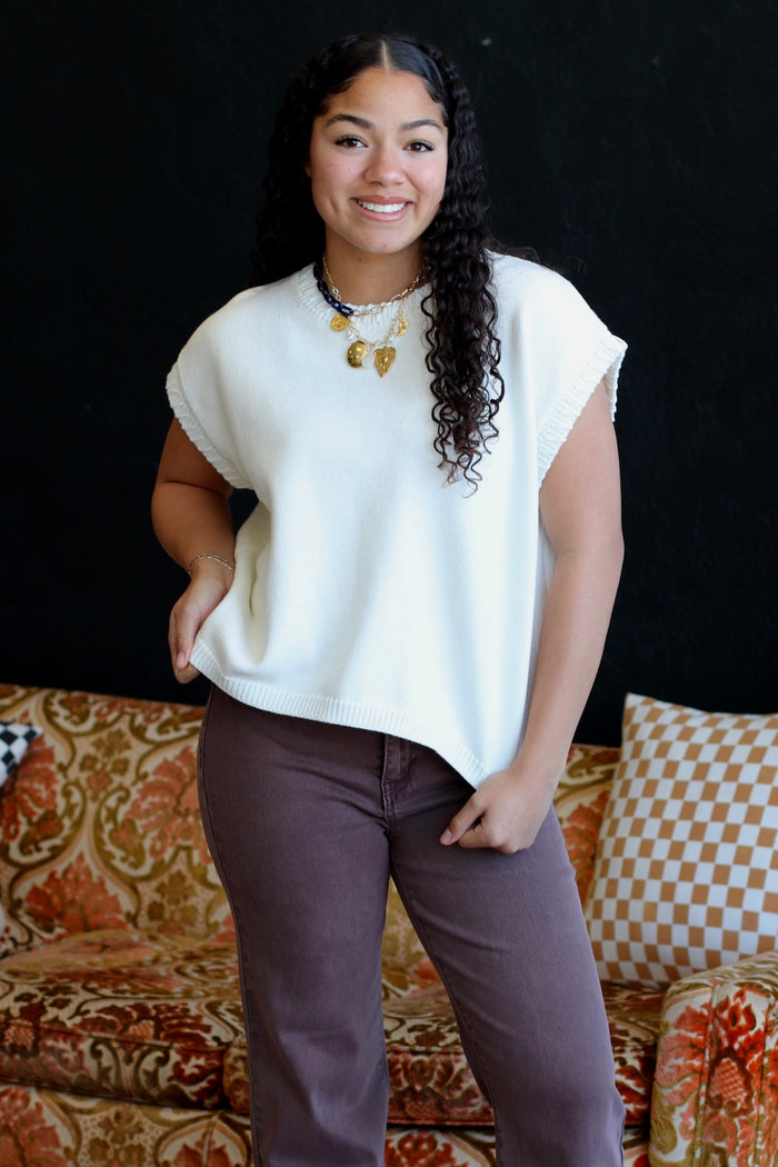 Stitched Sweater Vest in Ivory