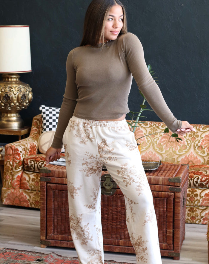 Cream & Brown Floral Lounge Pants