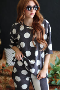 Dottie Relaxed Fit Lounge Set + Charcoal Polka Dot