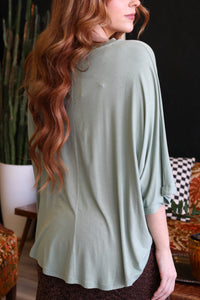 Sage High-Low Batwing Sleeve Top
