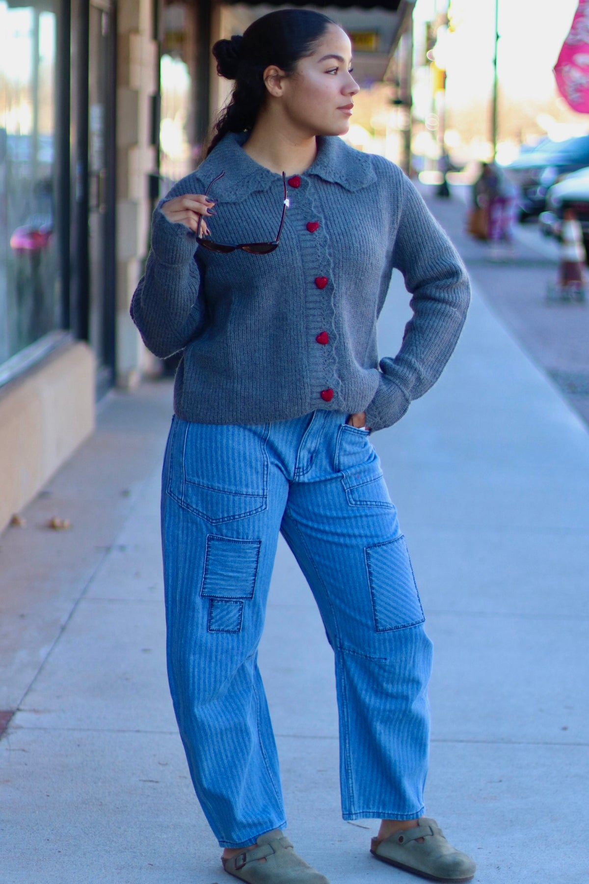 Patchwork Striped Barrel Jeans