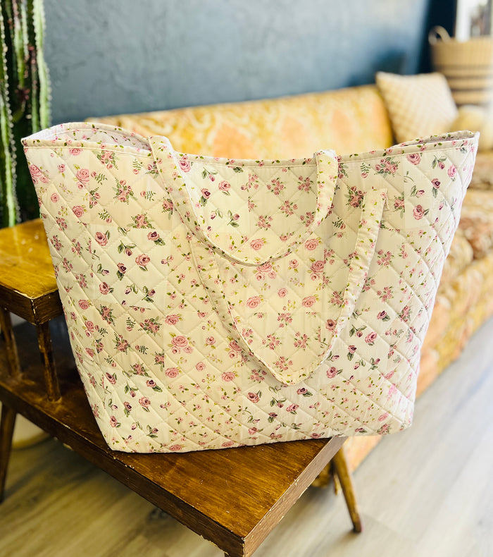 "Garden of Roses" Designer Quilted Tote Bag