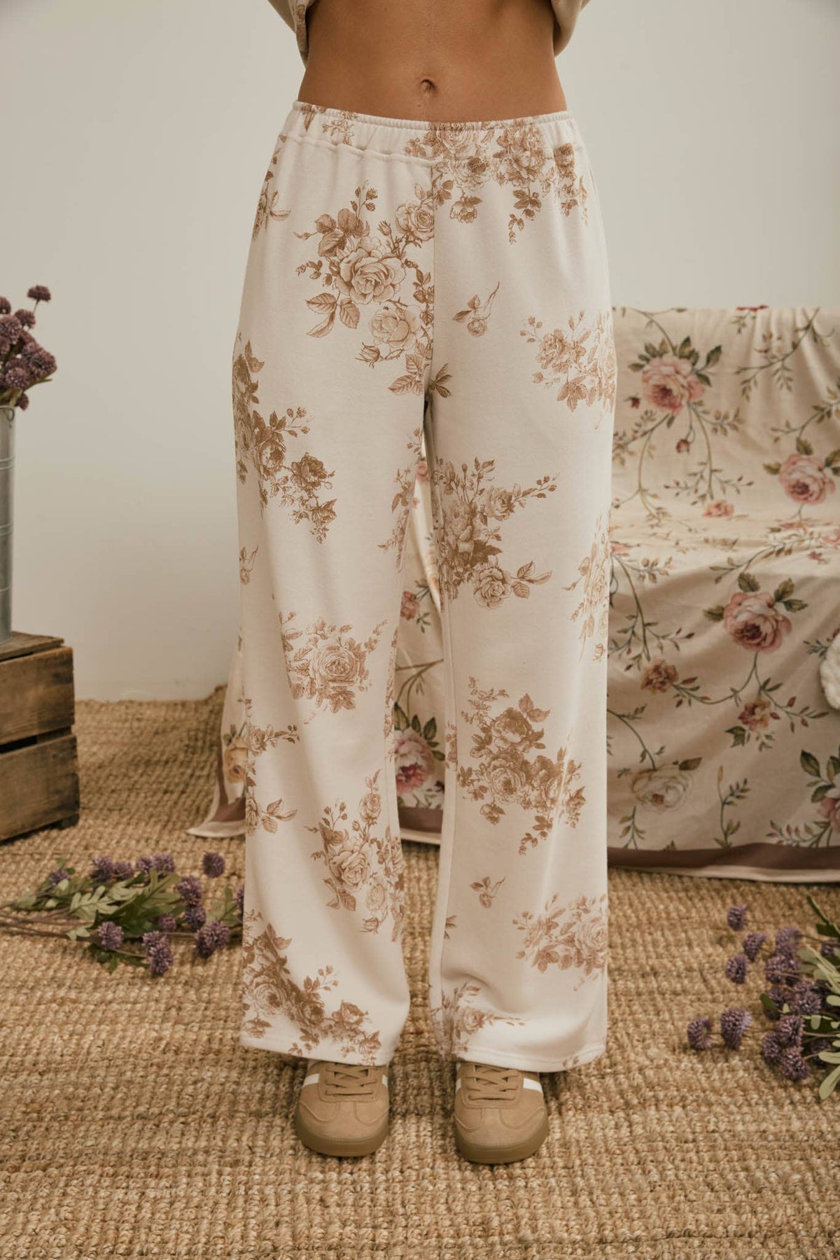 Cream & Brown Floral Lounge Pants