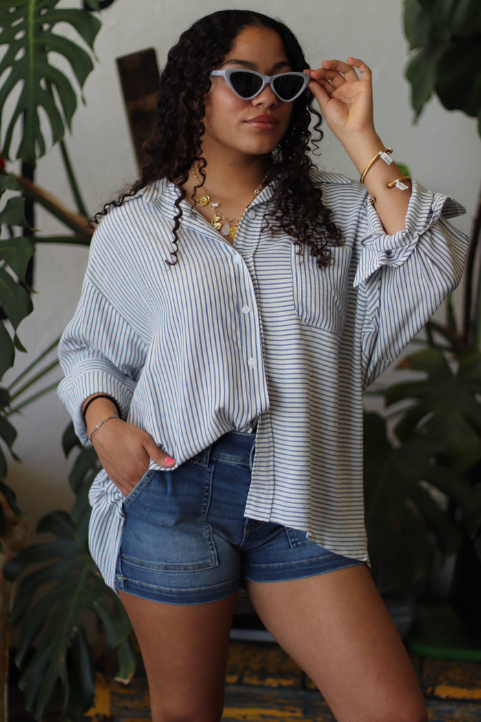 Dianne Striped Button Down + Blue