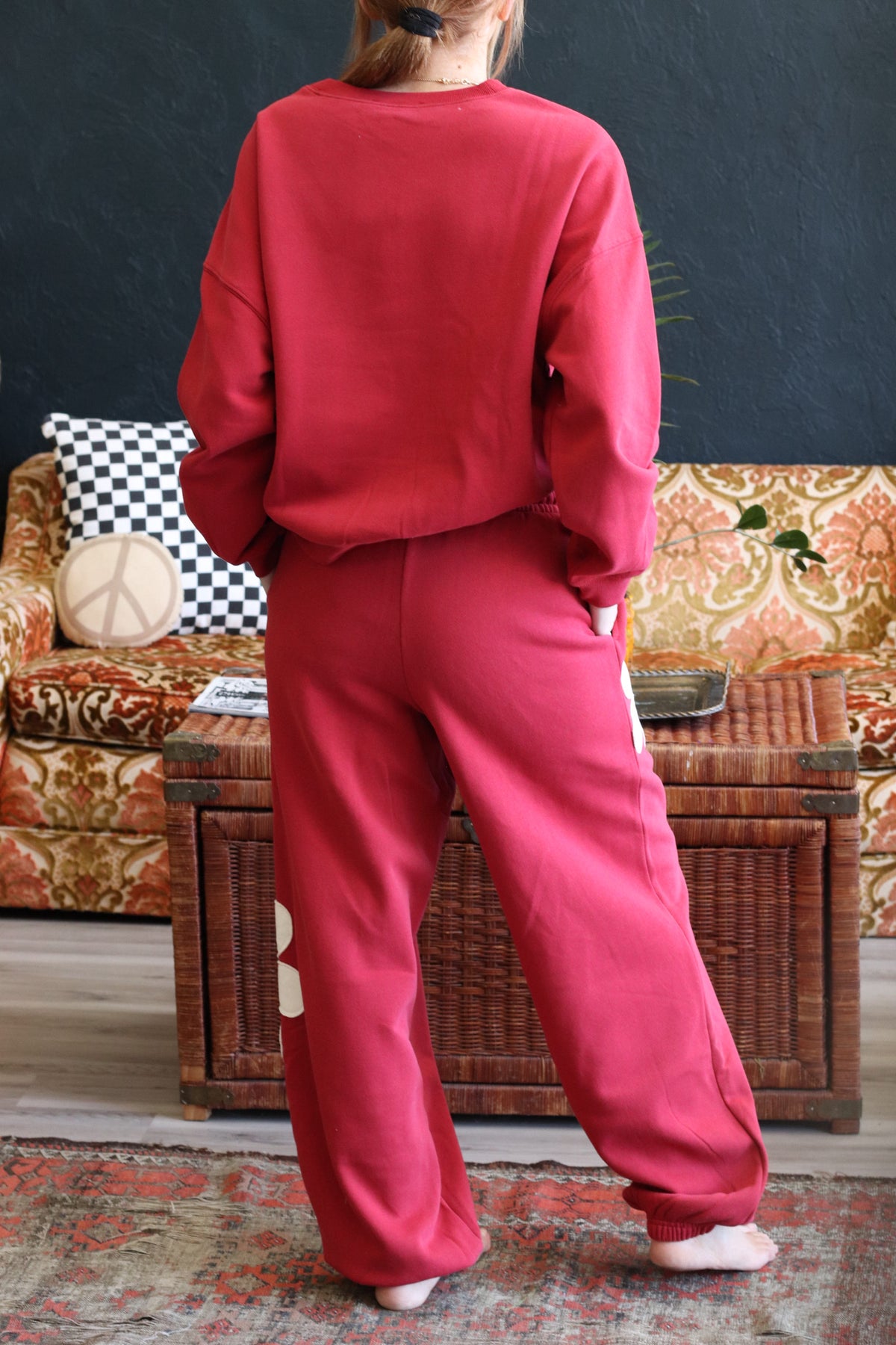 Red Floral Applique Crew Neck