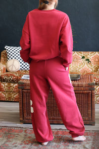 Red Floral Applique Crew Neck