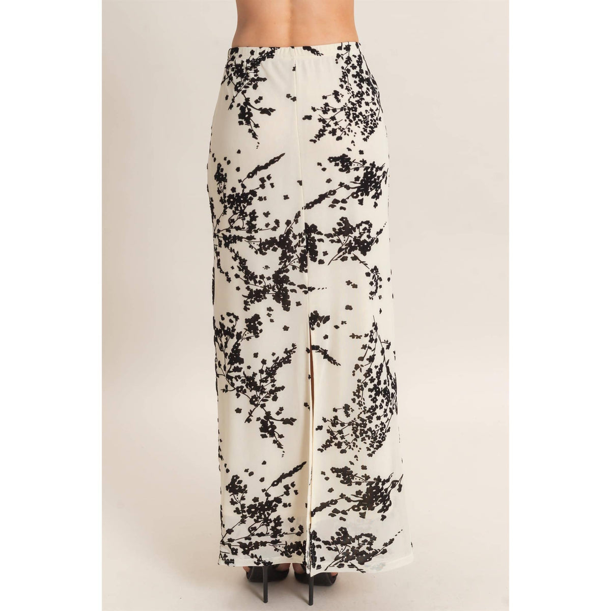 B&W Contrast Velvet Print Maxi Skirt