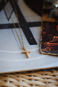 CZ GP Inlaid Medium Cross Necklace