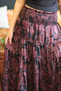 Bethany Black & Wine Paisley Maxi Skirt