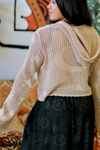 Celestial Lacy Cropped Zip Hoodie in Sand