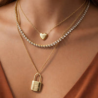 18K Gold Plated Stainless Steel Love You Layered Lock Necklace