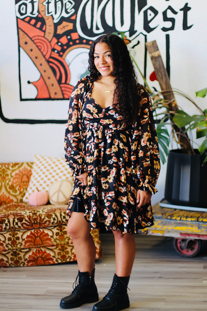 Floral Puff Sleeve Mini Dress