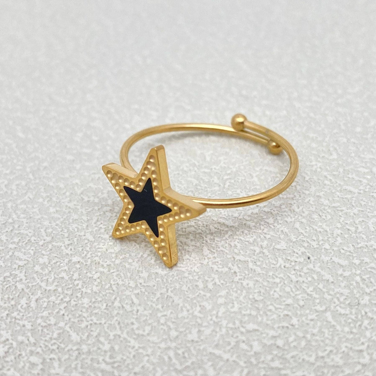 18K GP Black Enamel Adjustable Star Ring