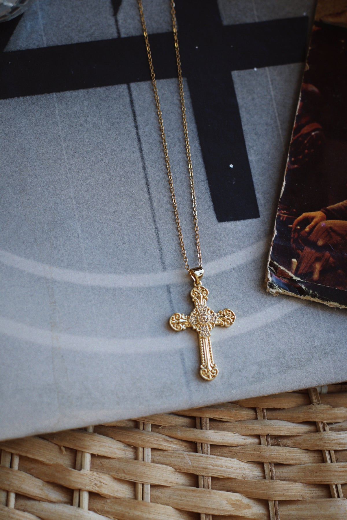 CZ Filigree GP Cross Necklace