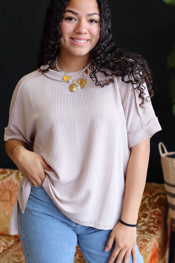 Ribbed Short Sleeve Top in Mocha