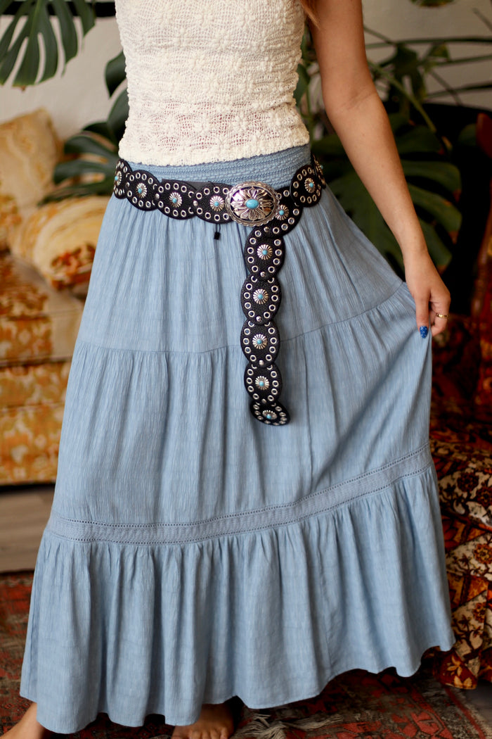 Dusty Blue Tiered Maxi Skirt