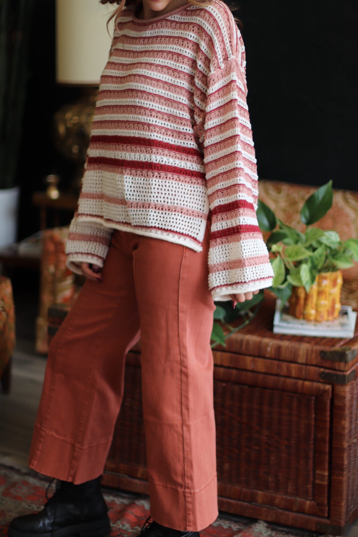 Nicole Wide Leg Cropped Pants + Rust