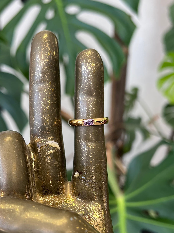 Zircon 18K Gold Plated Steel Ring Purple