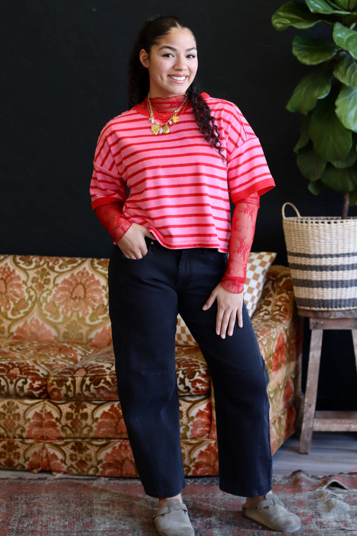 Pink Stripe Casual Comfy Knit Top