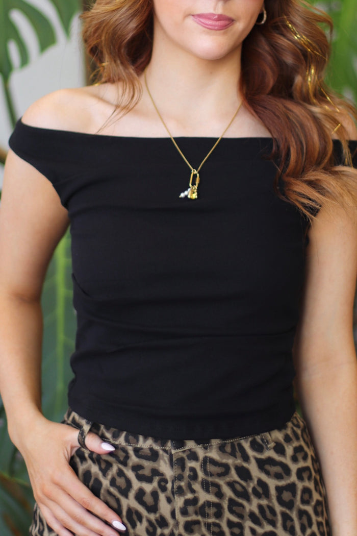 Black Sleeveless Wide Boat Neck Draped Knit Top