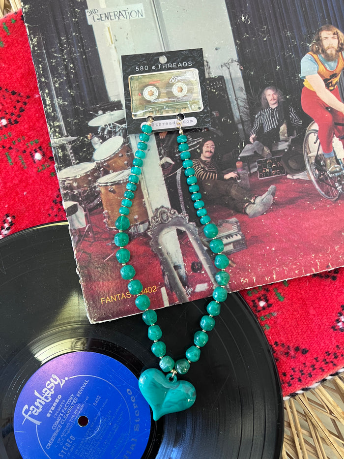 Chunky Green Beaded Heart Necklace