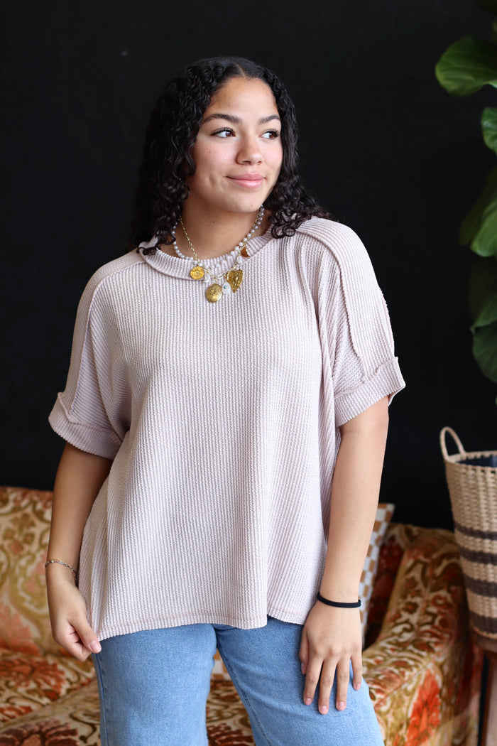 Ribbed Short Sleeve Top in Mocha