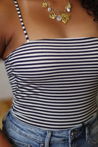 Meredith Navy Striped Spaghetti Strap Top