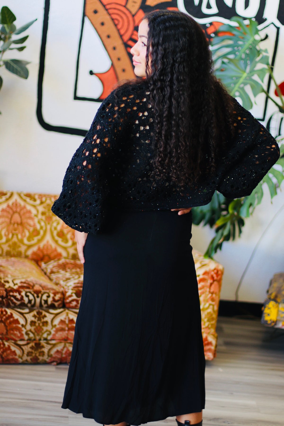 Crochet Cropped Sweater + Black