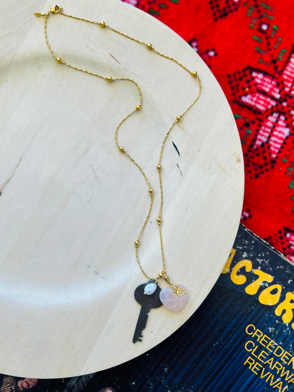 Quartz Heart & Key Necklace