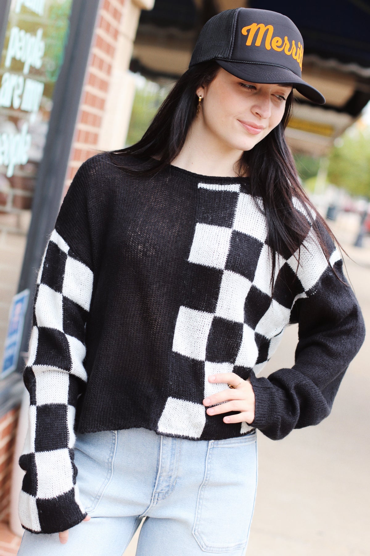 Charlee Checkered Sweater + Black