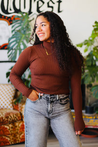 Fitted High Neck Sweater + Brown