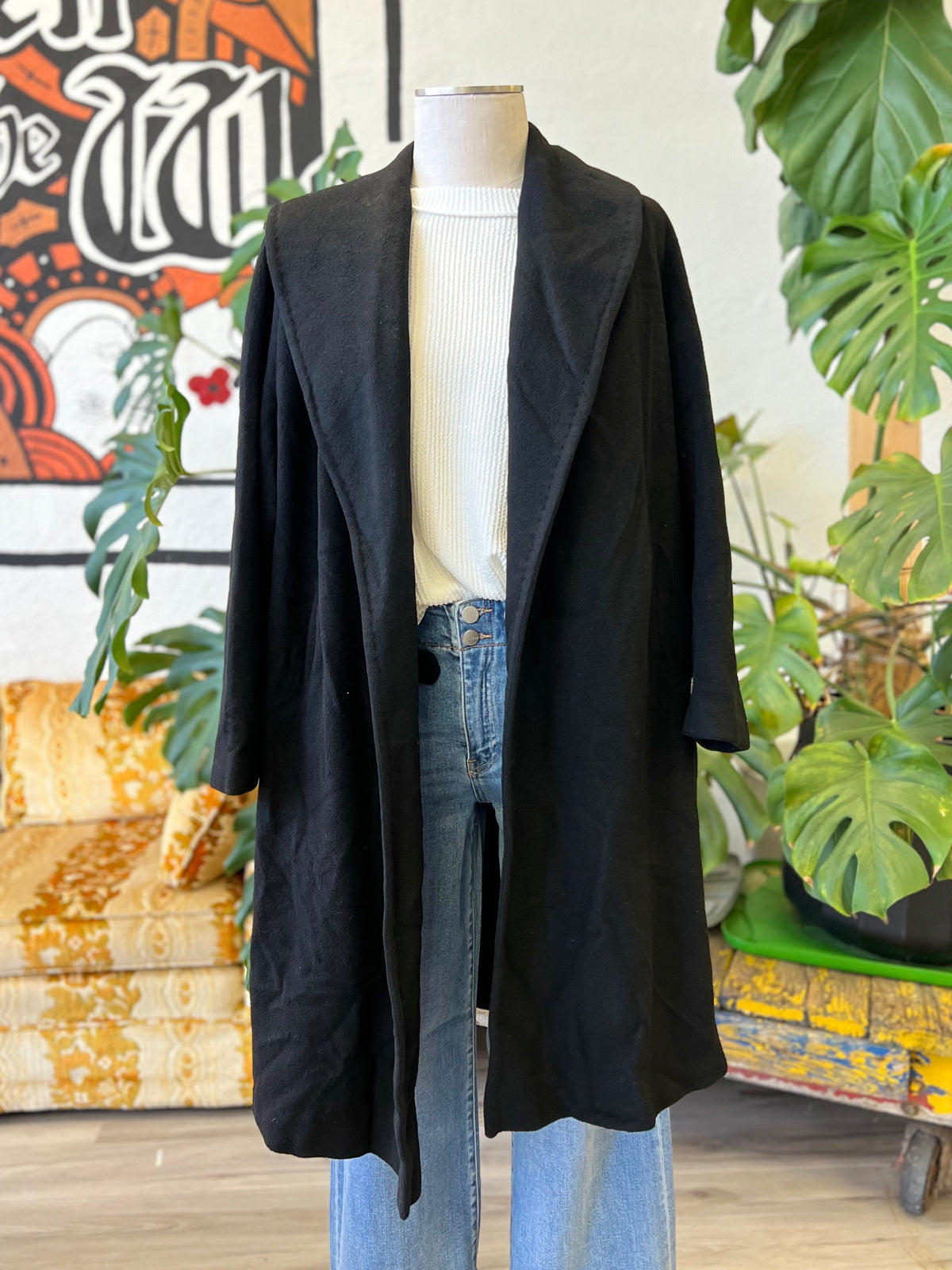 Vault | Black Wool Trench Coat Large
