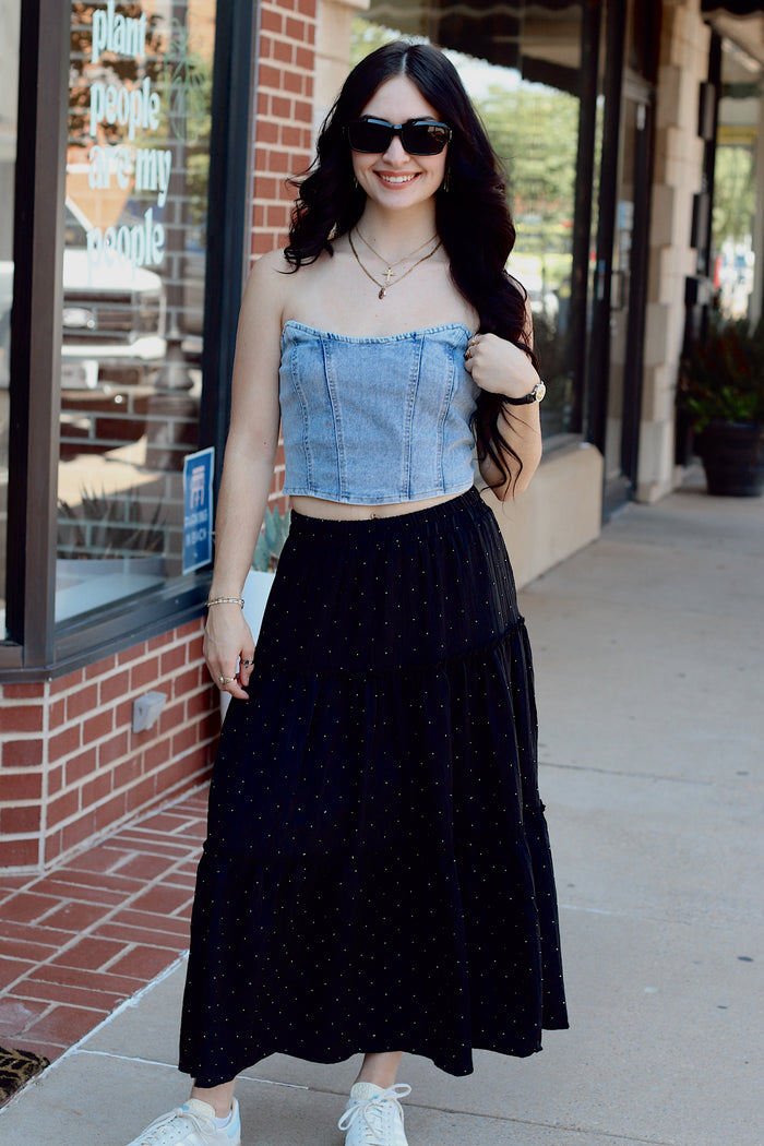 Rhinestone Tiered Skirt + Black