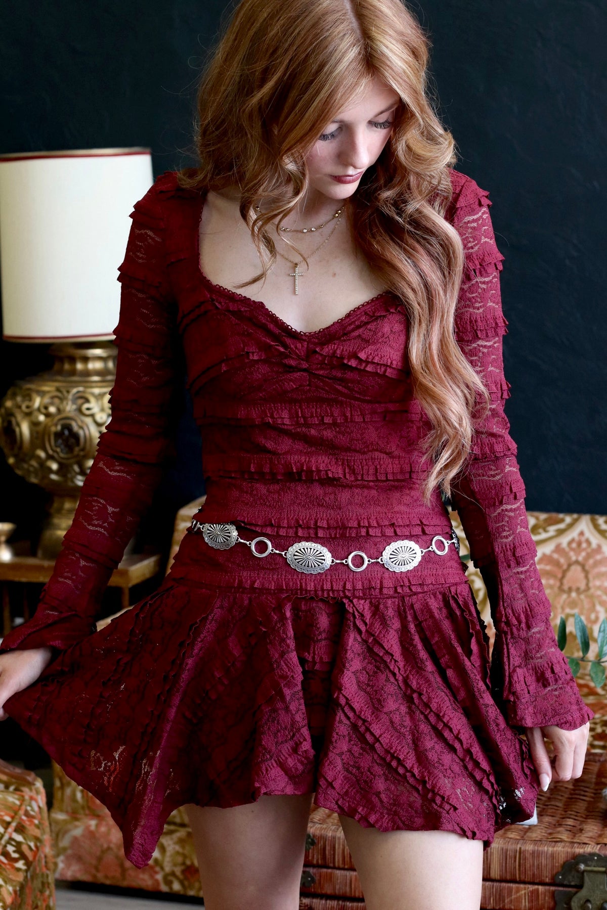 Hollie Lace Mini Dress + Burgundy