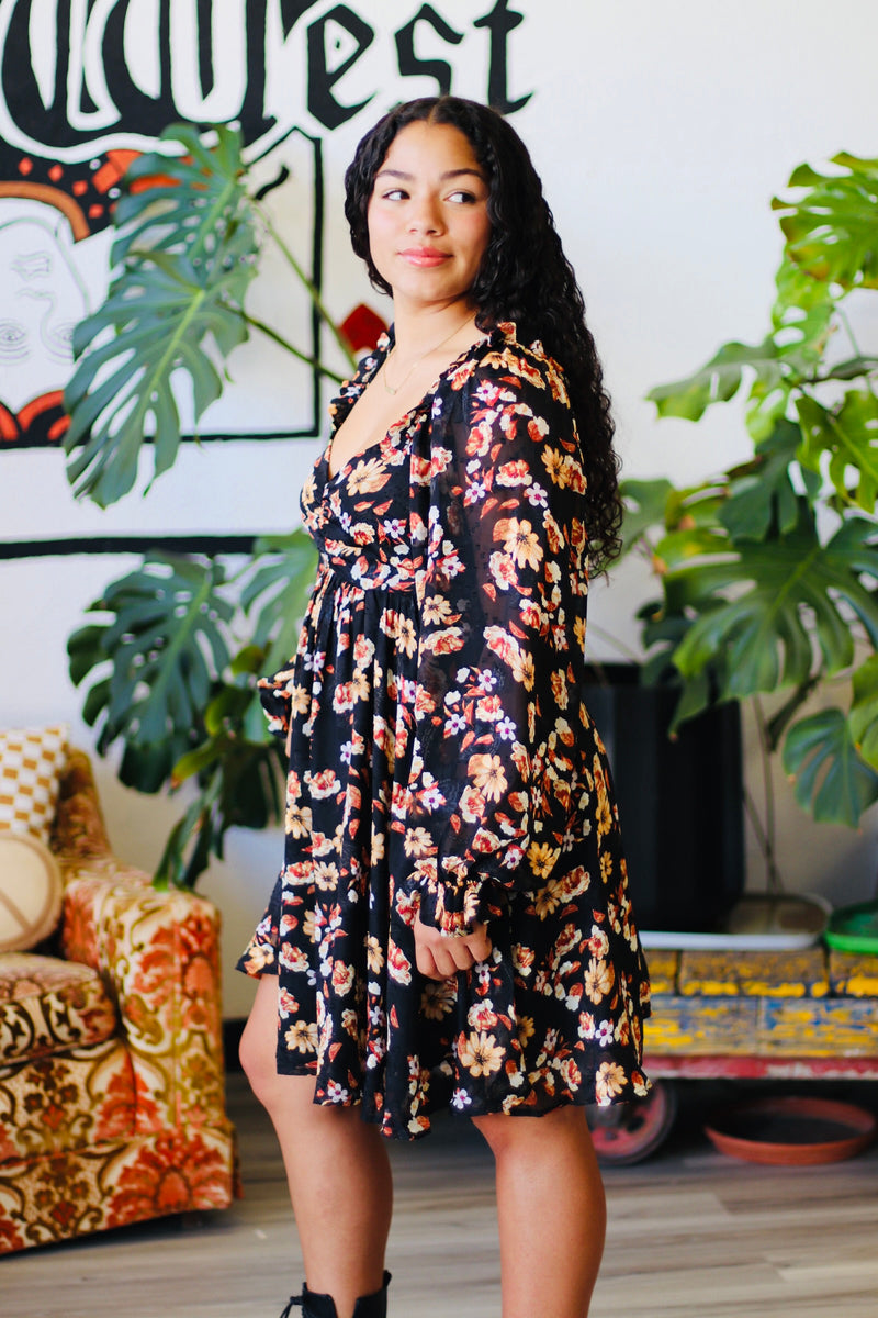 Floral Puff Sleeve Mini Dress