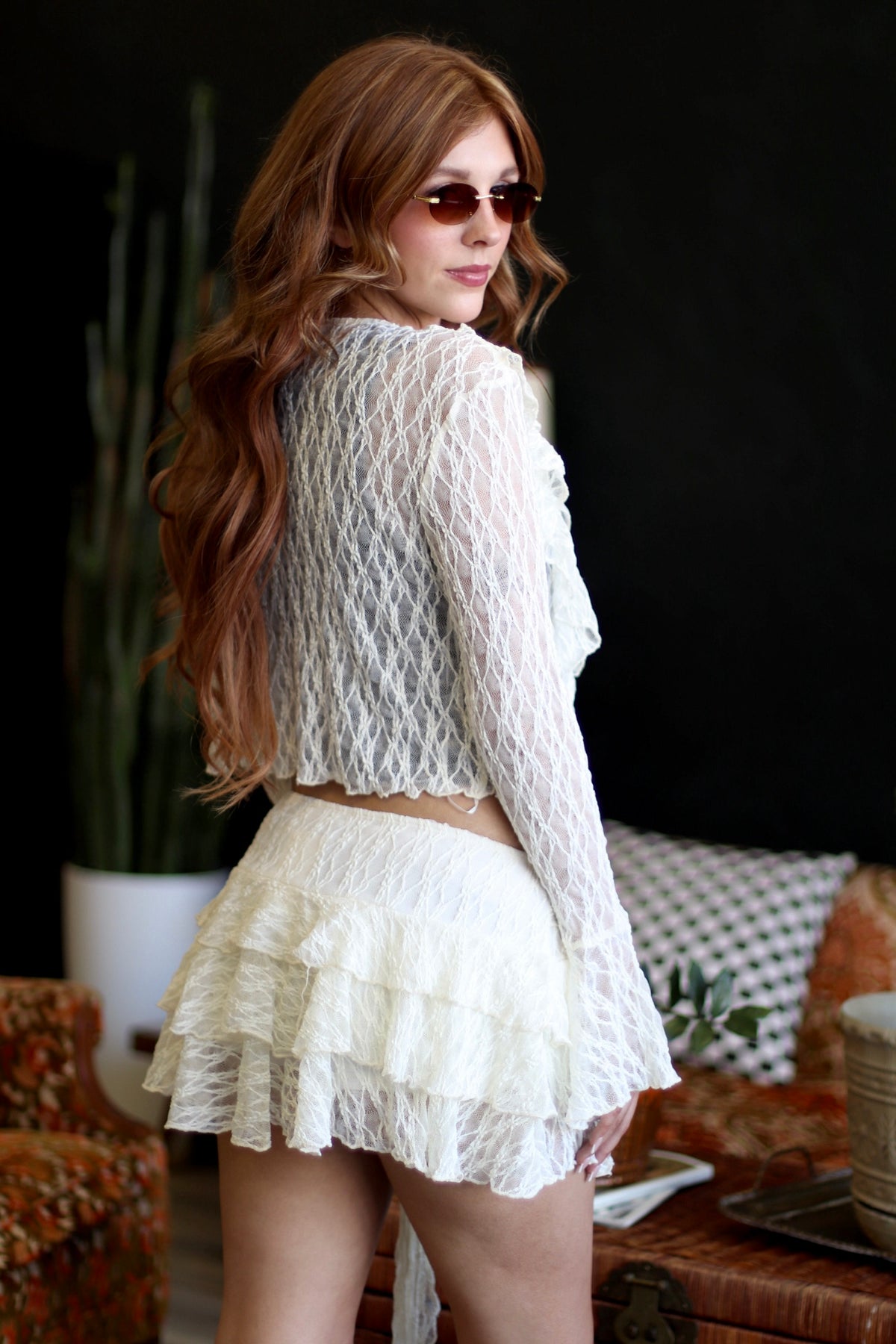Elton Cream Ruffle Mini Skirt